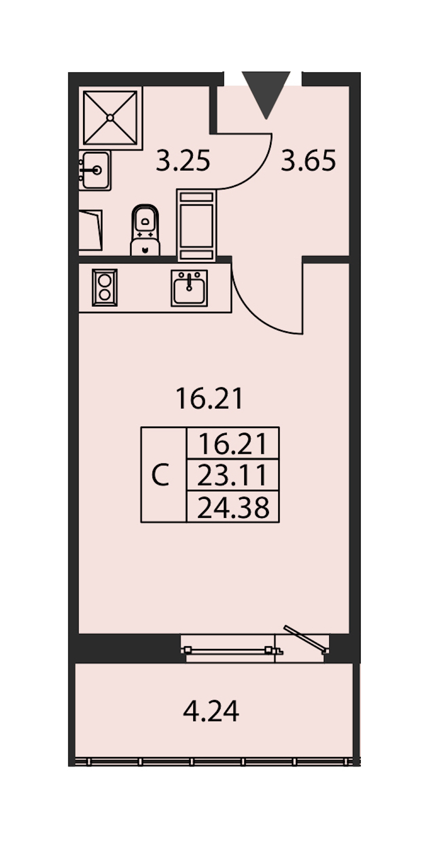 Квартира студия 23.11 м², 3/12 эт., ЖК «Полис ЛАВрики»